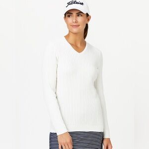 Ashworth White “Collegiate” Cable Knit V-Neck Sweater Size XL Golf Classic